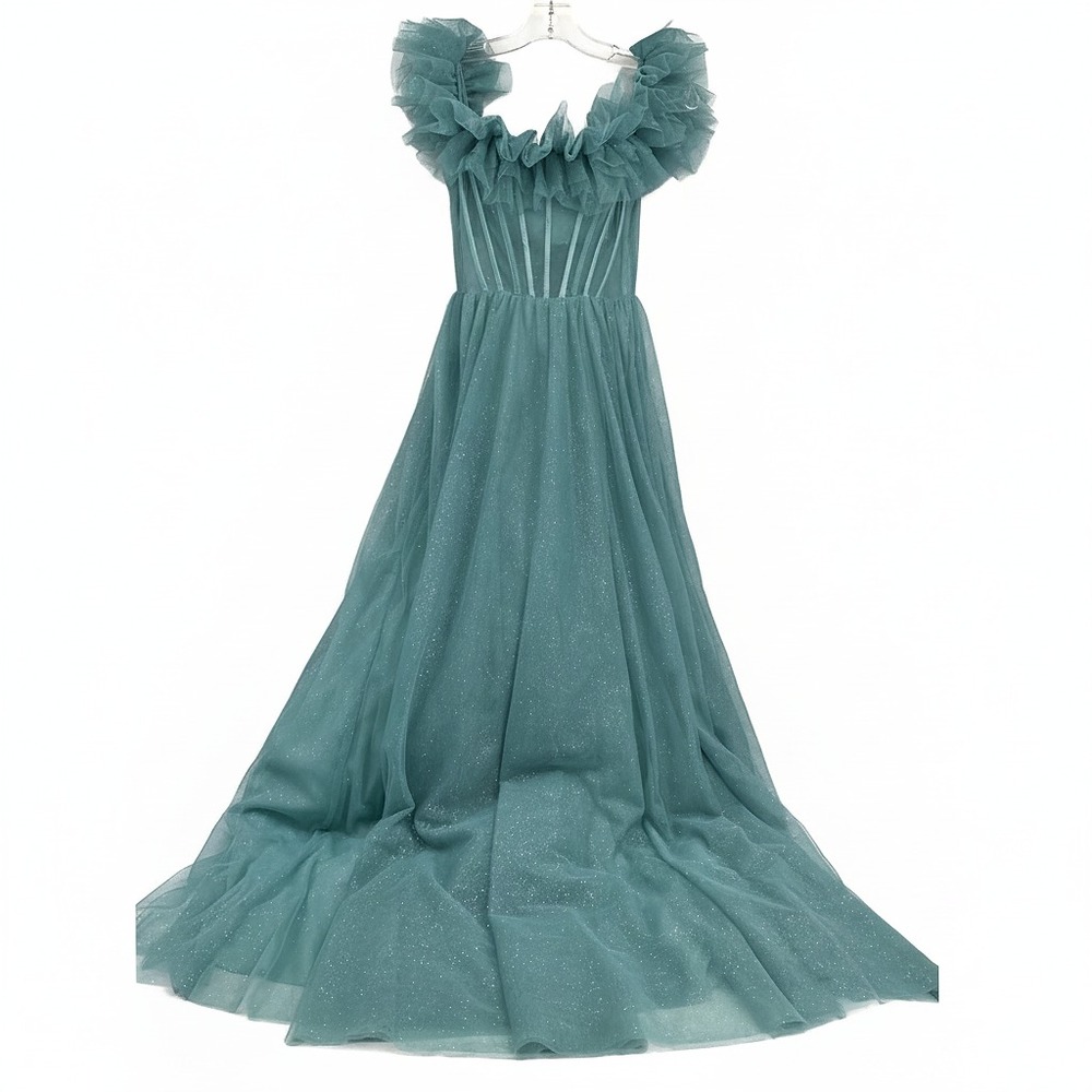 Say Yes to the Prom Blue Tulle Glitter Maxi Dress | Juniors Size 7